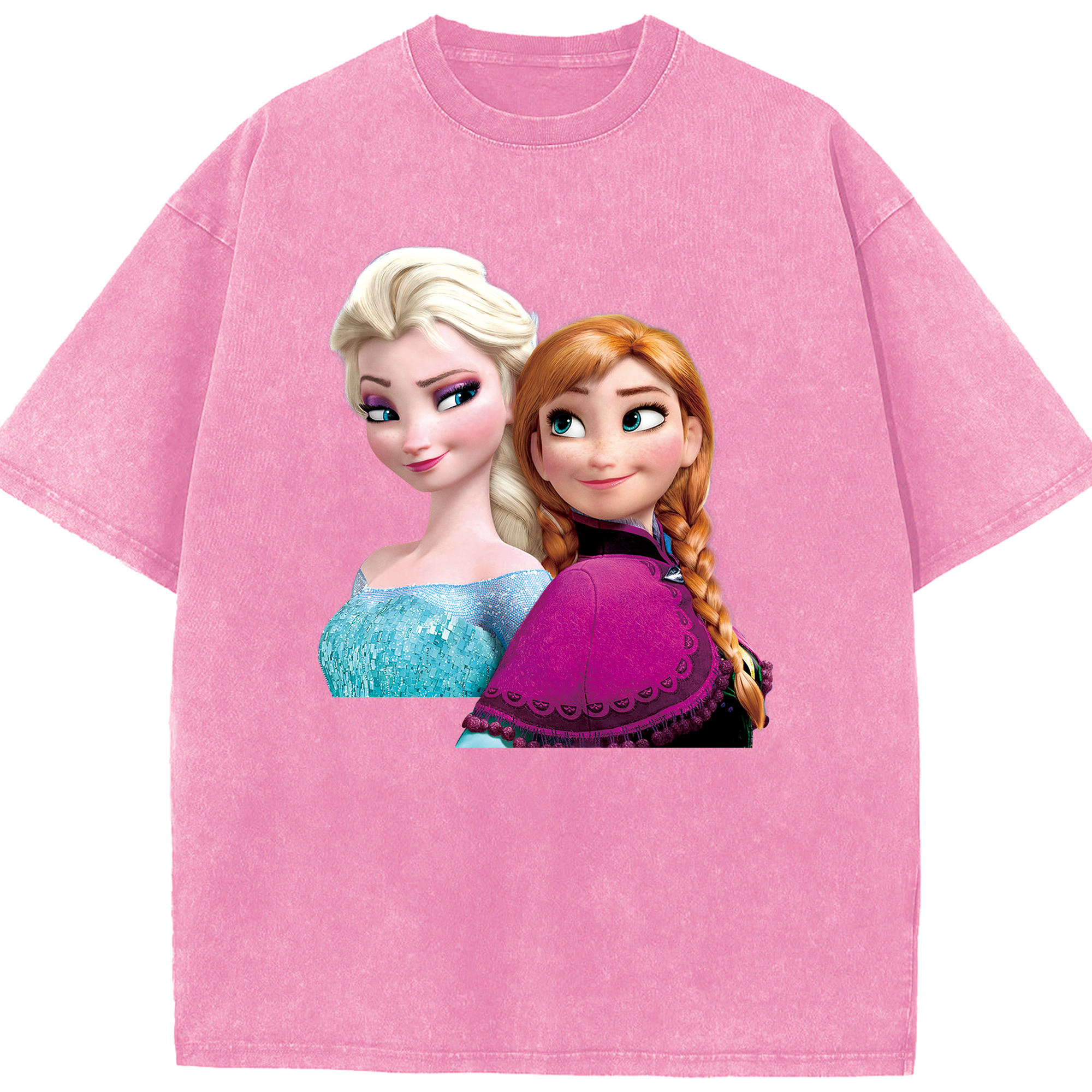 （画像用） アナと雪の女王 アンナ エルサ Frozen Anna Elsa 綿100% ヴィンテージ風 半袖Tシャツ（フロントプリント）